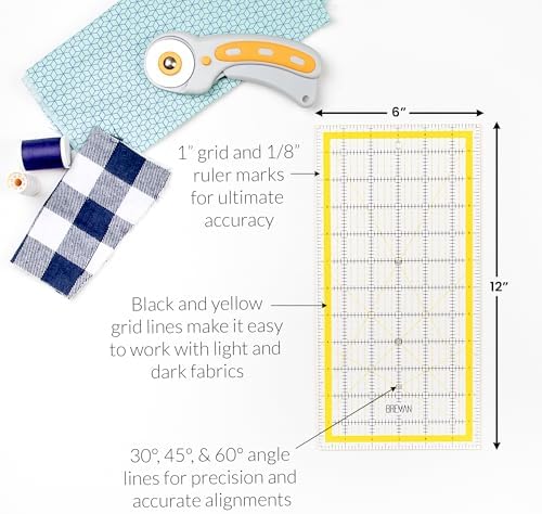 WA Portman 9x12 Self Healing Cutting Mat, Fabric Rotary Cutter, Clear Ruler