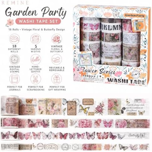 Washi Tape Set, 18 Rolls Washi Stickers, Assorted Sizes, for Junk Journal Scrapbook Tape, Bullet Journaling Scrapbooking Supplies, Planner Sticker DIY Craft DéCor (Dreamy Butterfly)