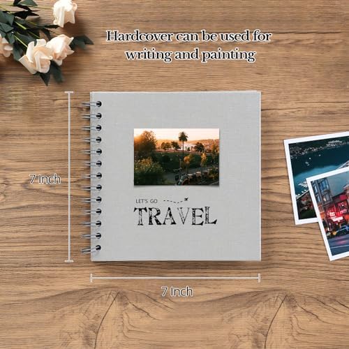 potricher 7 x 7 Inch Small DIY Scrapbook Photo Album 40 Pages, Gray | Thick Kraft Paper Scrap Book Photo Albums, Memory Book for Wedding, Anniversary, Baby, Family, Travel, DIY Projects
