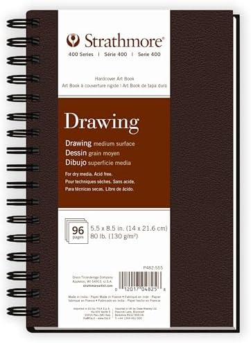 Strathmore 400 Series Drawing Paper Art Book, Matte Brown Cover, Cream White, Side Wire Binding, 48 Sheets, 5.5x8.5 inch
