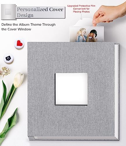 Artfeel Photo Album Self Adhesive Scrapbook Album for 3x5 4x6 5x7 8x10 Pictures,40 Pages Linen Cover with Display Window DIY Photo Book,Ideal Gifts for Family Travel Wedding Baby
