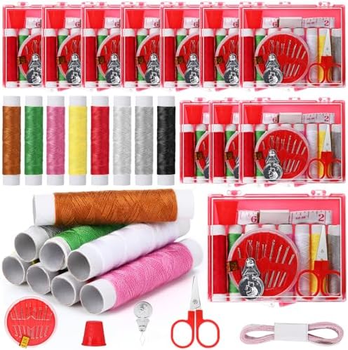 Knitgrip 12 Pack Small Sewing Kit Bulk with Scissors Threads Needles