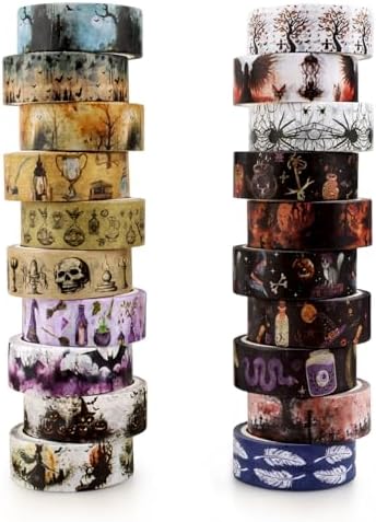 Washi Tape Set 20 Rolls Halloween Witch Decorative Tape Vintage Halloween Masking Tapes for Arts Scrapbooking, Bullet Journaling, DIY Crafts, Planners, Gift Wrapping