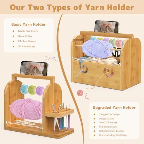 sandpaint Yarn Holder for Crocheting, Bamboo Wood Yarn Storage Organizer