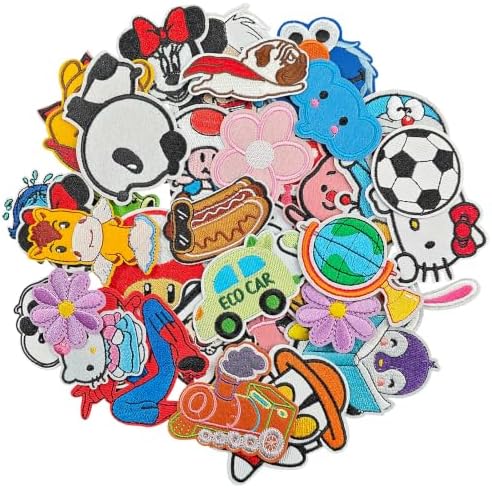 30 Pcs Random Cute Cartoon Embroidery Patches, Vibrant Rich Hues, Iron On/Sew On Decorative Patch Applique for Clothes, Dress, Hat, Jeans, DIY Accessories