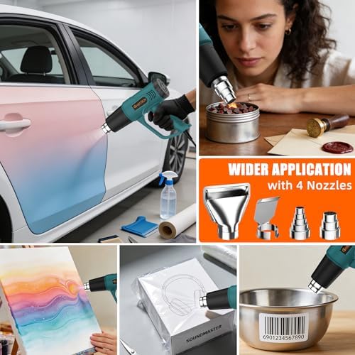 Digital Heat Gun with LCD Display, 100°C-650°C Adjustable Temperature Control, Hot Air Gun Power Tool with 10FT Long Cord & 4 Nozzles for Stripping Paint, Shrink Wrap, PVC, Epoxy Resin