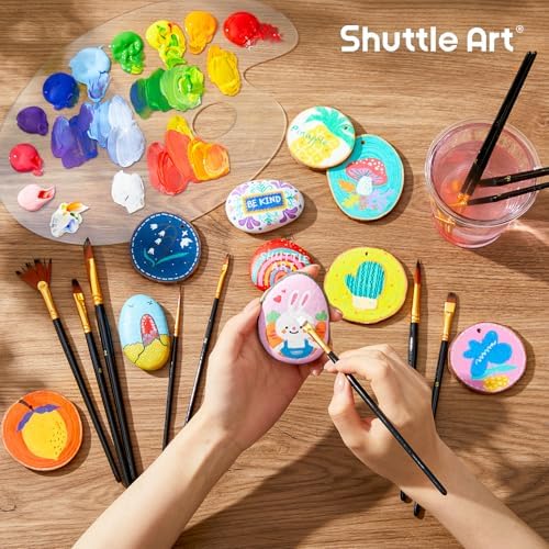 Shuttle Art 12 PCS Paint Brush Set with Case, Assorted Shapes & Sizes for Acrylic, Watercolor, Oil, and Gouache, Perfect Artist Brushes for Kids, Beginners, and Professionals, Ideal for Home or Travel