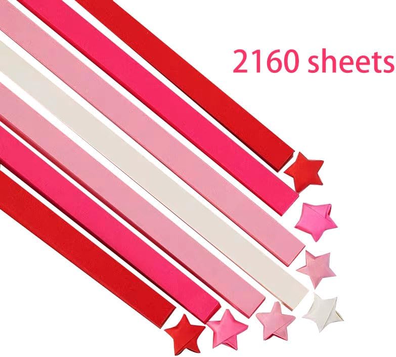 2160 Sheets Origami Star Paper 4 Red Color Strips Double Sided Lucky Star Decoration Folding Paper for DIY Hand Art Crafts, Teaching Supplies (Red-2160 sheets)
