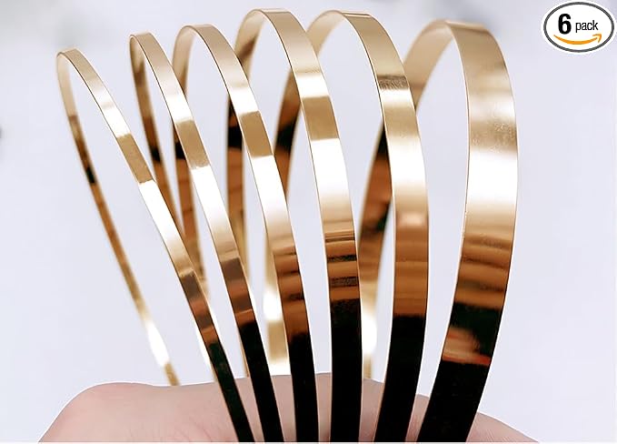 Generic 6 Size Thin Metal Headbands Set, Gold DIY Hairband Bases for Women & Girls, 6 Count