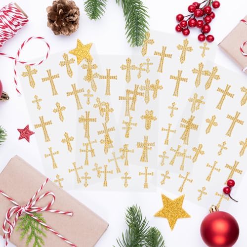 Epakh 84 Glitter Bling Rhinestone Sticker, Cross, Gold