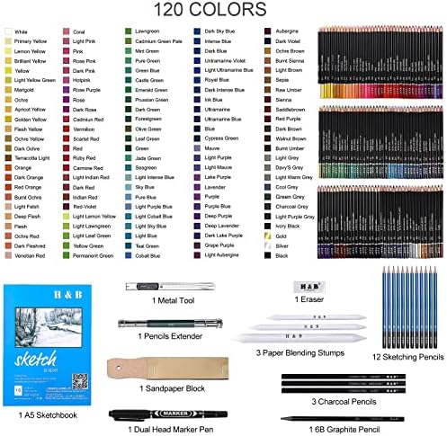 H & B H & B145 PCS Children Adult Artist Drawing and Art Supply Kit, Sketch Gift Box, Shading and Tinting Colors, Including Graphite Pencils, Drawing Sketch Kit