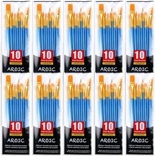 AROIC 100 Pcs Paint Brushes, Acrylic Painting Brush for Oil and Watercolor | Professional Artist Bulk Paint Brushes, Beginners & Artists Drawing Kit for Face Canvas Rock Painting Art Supplies(10 Packs)