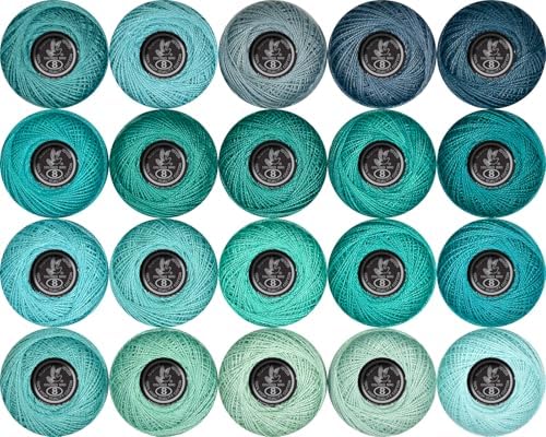 Soft 20 Colors Classic Crochet Thread 20 Pack,100% Cotton (Grey Green-926-563)