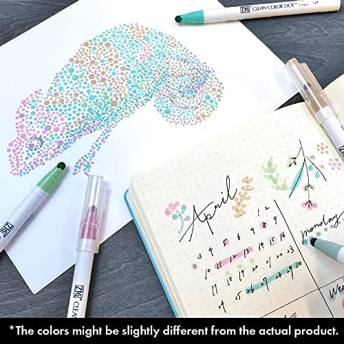 Kuretake CLEAN COLOR DOT Single Mild Smoky 6 colors set, Flexible dot tip marker, for Journals, Crafts, Illustration, Lettering, Planners, for Adult, Kids, Made in Japan