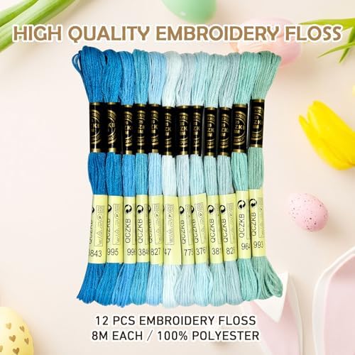 Premium Rainbow Color Embroidery Floss - Cross Stitch Threads - Friendship Bracelets Floss - Crafts Floss - 12 Skeins Per Pack Embroidery Floss,Blue-Green Gradient