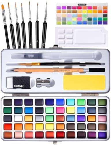 50 Colors Watercolor Paint Set – All in One Painting Supplies with Mixing Palette & Water Brushes – Travel Water Color Set for Adults, Painting Sets, Art Supplies for Painting – Art and Painting Supplies - Gift Idea
