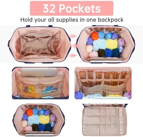 Leudes Crochet Bag Backpack for Yarn Storage Tote Travel Large Knitting Bag