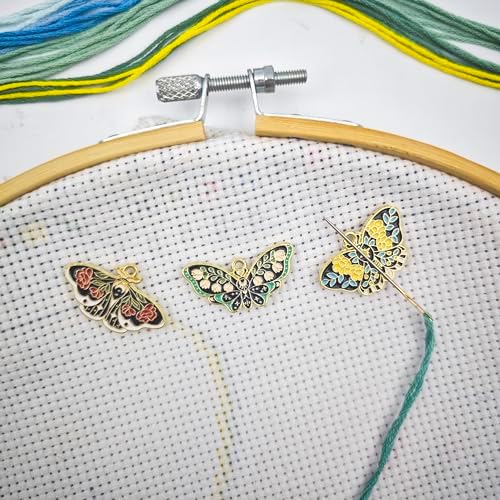 MAGNEECH 3 Pcs Flower Butterfly Needle Minder for Cross Stitch,Needlework and Embroidery Accessories, Gift for Cross Stitch Lover