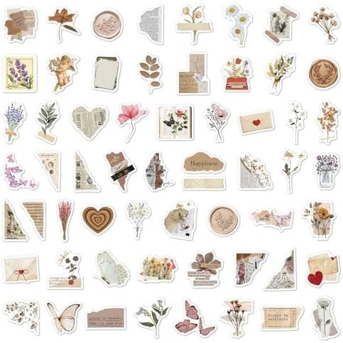120Pcs Vintage Aesthetic Stickers for Adults, Verseyi Waterproof Scrapbook Journal Daily Planner Diary Notebook Handbook Stickers, Scrapbooking Supplies for DIY Paper Crafts Vinyl Sticker Bulk
