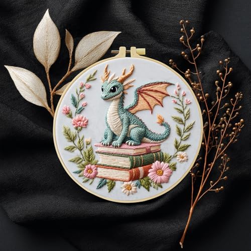 JOZYSH Black Dragon Handmade DIY Embroidery kit,Suitable for Adult Beginners,Includes Embroidery Cloth, Instructions, Embroidery Frame and Needle and Thread, Suitable for Holiday Gifts (Dragon1)