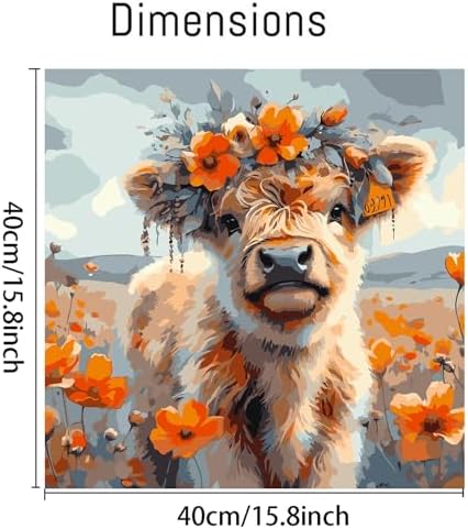 AALBLAC Cow Paint by Numbers for Adults - Highland Cow Flower Paint by Numbers for Adults Beginners, Acrylic Simple Paint by Number Canvas for Gift Home Decoration (16x16 Inch)