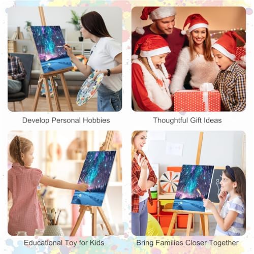 SENQAO Christmas Paint by Numbers for Adults Framed, Aurora Landscape Adults' Paint-by-Number Kits, Adult Paint by Number Kits on Canvas, Acrylic Number Painting for Home Decor, 8x12inch