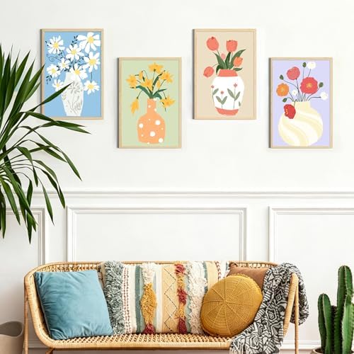 4 Pack Framed Paint by Numbers Kit for Adults Beginner with Wooden Easel, Flowers Vase Easy Adult Paint by Number Kits with Frame, DIY Acrylic Number Painting for Adults for Home Decor Gift 8x12 Inch