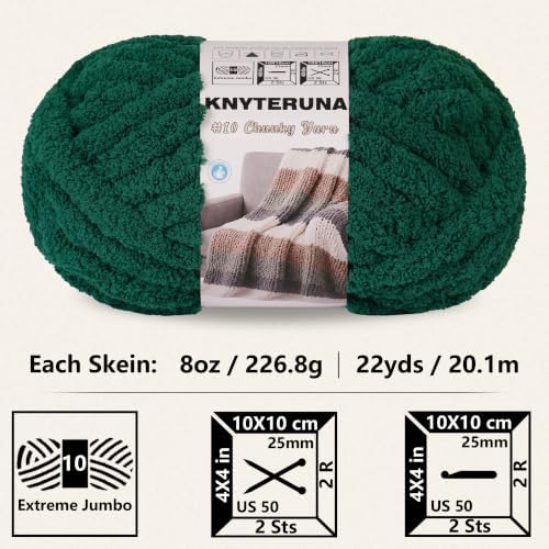 Chunky Yarn for Hand Knitting, #10 Chunky Blanket Chenille Yarn, Large Bulky Thick Jumbo Yarn, Super Chunky Knit Yarn for Crocheting, 8 Skein (8 oz 22 yds Each Skein), Forest Green