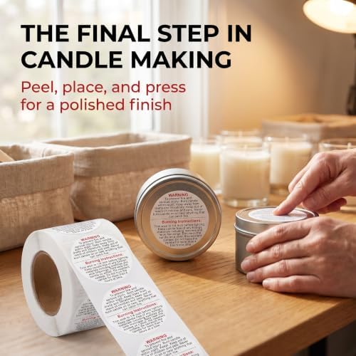 500 Pieces White Warning Labels, 1 Inch Jar Container Stickers for Candle Making DIY Jars and Tins - Safety Decal Stickers for Candle Making Kits