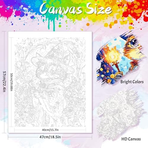 Yunnuo Cat Paint by Numbers Kit for Adults Beginner,Adult Paint by Number Kits on Canvas,Magic Cat and Flowers Paint-by-number Kits with Acrylic Paint & Brush,Great Choice for Decor and Gift(16x20 in)