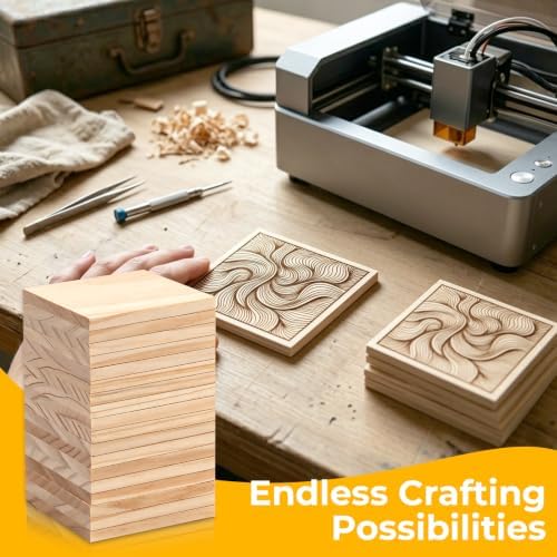 FSWCCK 36 Pcs 3x3 Wood Squares, Smooth Wooden Blanks for Laser Engraving