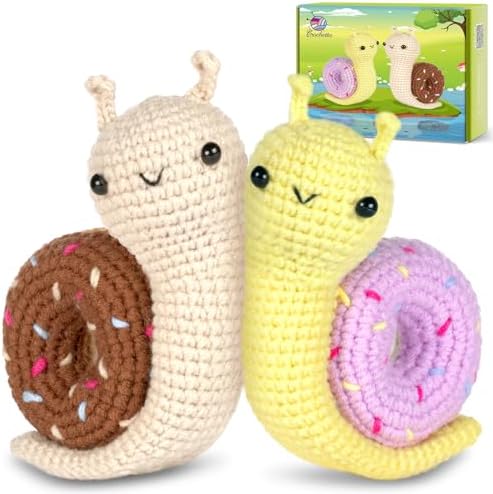 Crochetta Crochet Kit for Beginner, Crochet Starter Kit w Step-by-Step Video Tutorials, Learn to Crochet Kits for Adults & Kids, DIY Knitting Supplies, 2-Pack Snail Couple (40%+ Yarn Content)