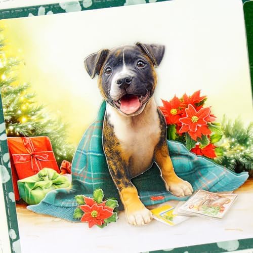 Katy Sue Santa Paws Die-Cut Christmas Card Topper & Decoupage Collection. 4 Sheets of Puppy & Dog-Themed Card Toppers & 4 Sheets of Matching Die-Cut Decoupage for Christmas Card Making Supplies