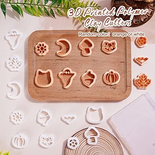 Puocaon Polymer Clay Cutters - 11 Pcs Maple Leaves Clay Cutters for Jewelry Making, Cat Fox Shape Clay Earring Cutters, Polymer Clay Earrings Making, Acorn Pumpkin Autumn Fruit Clay Earrings Studs