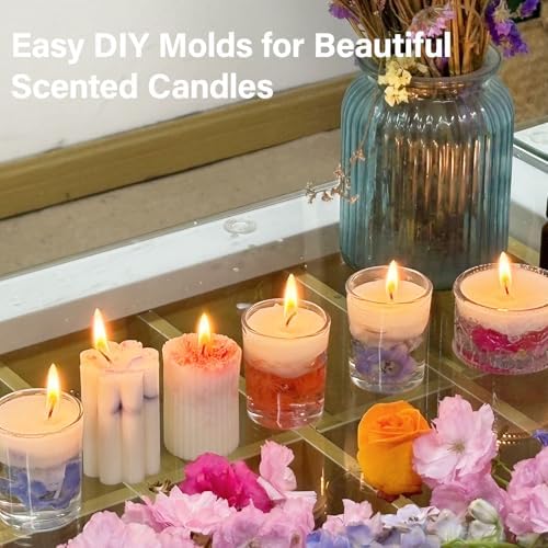 8PCS Silicone Candle Molds Set - Cylinder/Hexagon/Star/Heart/Flower/Cat Head Shapes for DIY Candle Making, Soap, Resin Crafts, Reusable and Easy Release Candle Making Kit with Multiple Shape and Sizes