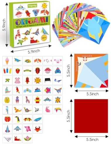hapray Origami Kit for Kids, 98 Paper with 47 Patterns, Origami Instruction | DIY Art and Craft Projects with 49-page Guide, Beginners Origami Kit for Ages 5+, Classrooms and Family Craft Time