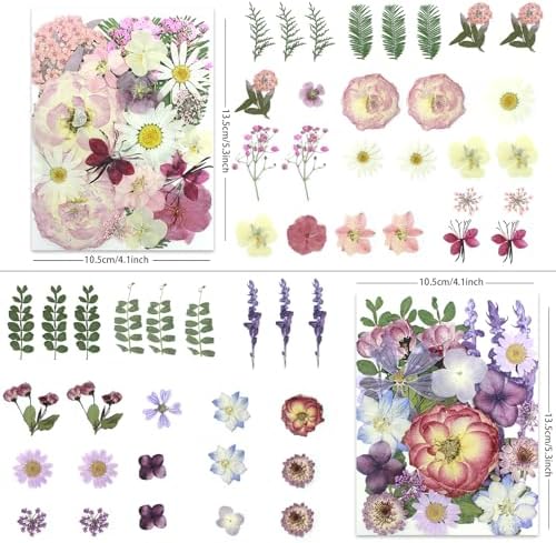 LUXEEASE 4-Color 100P Vibrant Dried Pressed Flowers