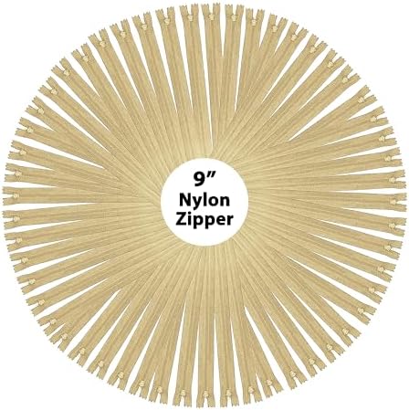 Mandala Crafts 100 PCs Khaki Closed-End 9 Inches Nylon Zippers for Sewing