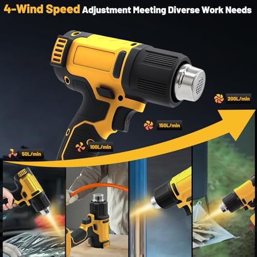 Cordless Heat Gun Compatible with Dewalt Battery, Hot Air Gun Kit with LCD Display and 3 Nozzles, Max 540°C (1004°F), Heat Gun for Shrink Tubing, Crafts, Paint Removal (Tool Only, No Battery)