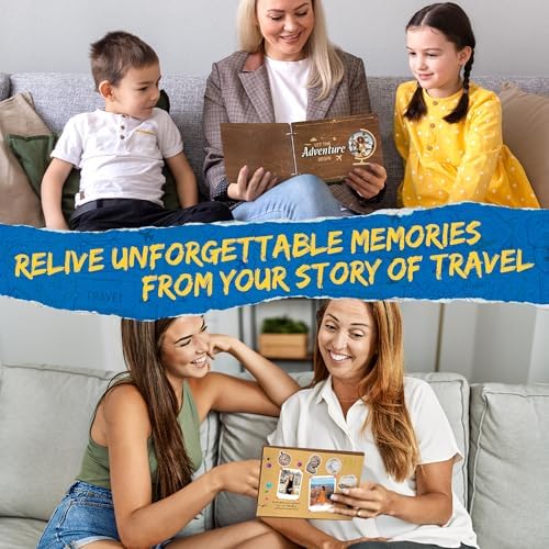 CY2SIDE Travel Photo Album Scrapbook - 111PCS Let The Adventure Begin Wooden Travel Scrapbook Craft Kit, Traveling Diary Photo Book DIY Handmade Souvenir Gifts for Adventure Lovers, Heartfelt Present