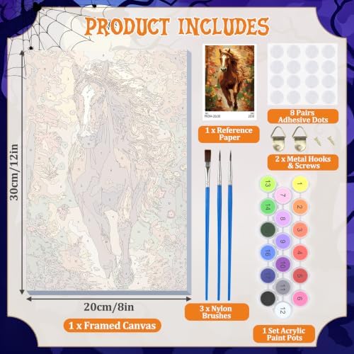 DOMROM Horse Paint by Numbers Kit for Adults, Horse DIY Acrylic Oil Painting on Canvas, Fall Paint by Number Kit, Home Decor Craft Gift 8x12 Inch