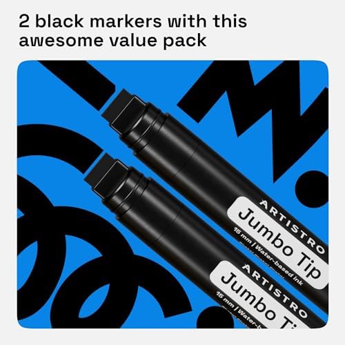 ARTISTRO Black Acrylic Paint Markers - 15mm Jumbo-Tip - Set of 2