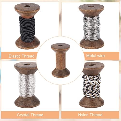 BENECREAT 16Pcs Antique Empty Thread Spools, 1.87"/ 50mm Wooden Empty Spools Wooden Ribbon Spools Bobbins for Wire Weaving Arts DIY Wood Projects