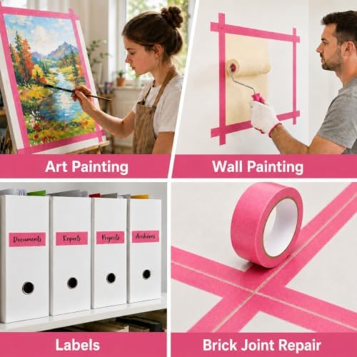Pink Painters Tape 1 Inch Wide, 25 Yards x 3 Rolls Pink Masking Tape