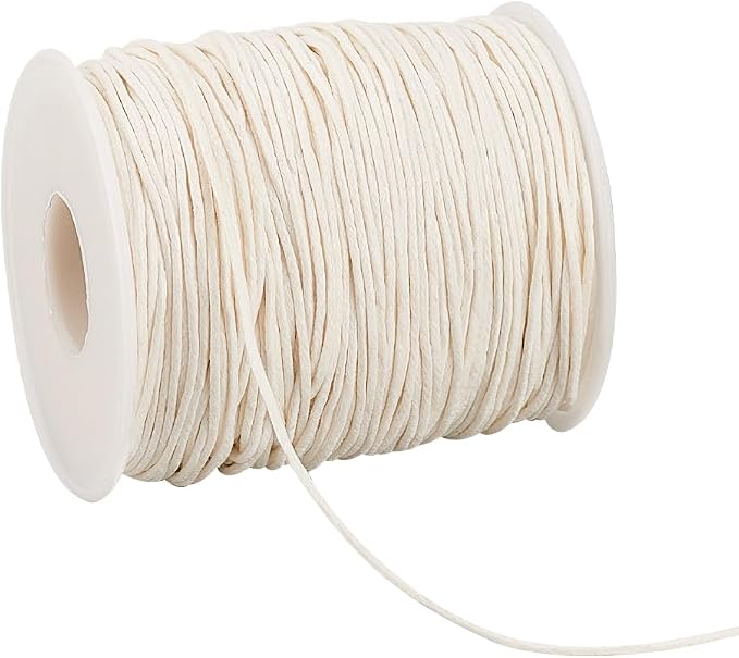 PH PandaHall 1mm Waxed Cotton Cord, 100 Yards Beading String Thread Wax Cord for Braid Bracelet Necklace Jewelry DIY Craft Macrame Making Glass Vase Floral Arrangement, Beige Color