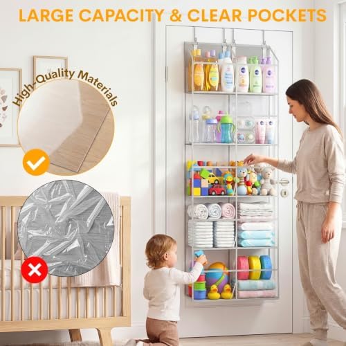 Ofiray-home Over the Door Organizer 5 Tiers,Extra Large Behind Door Storage of 10 Compartments,50 lbs Weight Capacity Over the Door Storage, Clear Door Hanging Organizer for Closet, Diaper Organizer