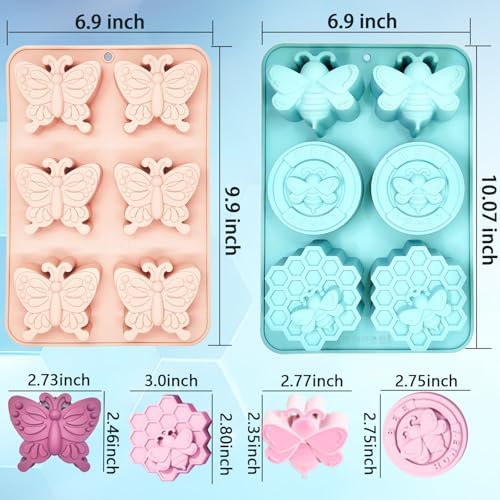 2 Pack Bee Soap Molds,Butterfly Silicone Molds for Soap Making Great for Handmade Soap,Lotion Bars,Beeswax,Biscuit,Chocolate,Moon Cake