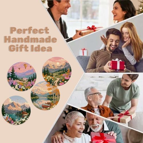 CRZMODE 8 Pcs Landscape Diamond Art Coasters Kits, Diamond Painting Coasters with Holder
