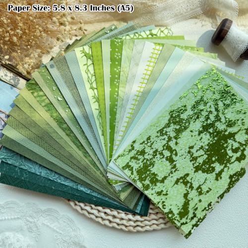 30 Sheets A5 Natural Greens Textured Scrapbook Paper & Mesh Fabric