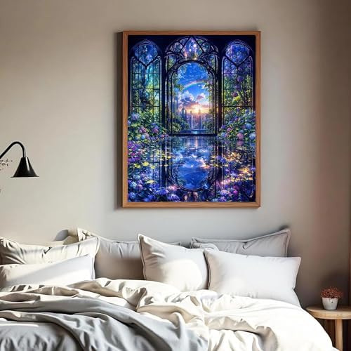 ckdiluy Flower Diamond Art Kits for Adults Beginners, 5D DIY Cityscape Diamond Painting Kits, Full Round Drill Gothic Arched Window Diamonds Dots Gem Art Crystal, Home Wall Decor 12X16 Inch